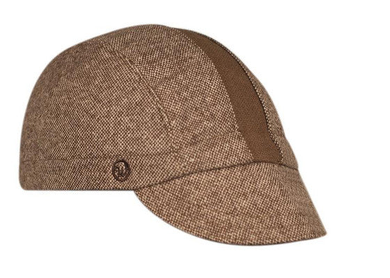 Brown Tweed Wool 3-Panel Stripe.  Brown contrasting stripe. Angled view.