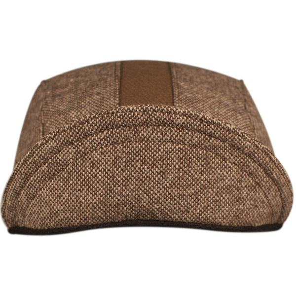 Brown Tweed Wool 3-Panel Stripe.  Brown contrasting stripe. Brim up front view.