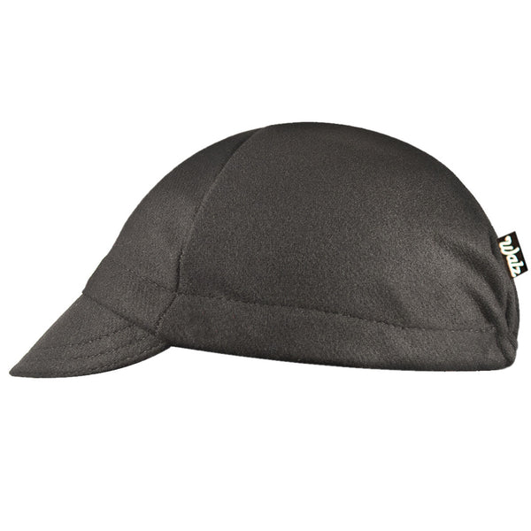 Black Wool 4-Panel Cap.  Side view.