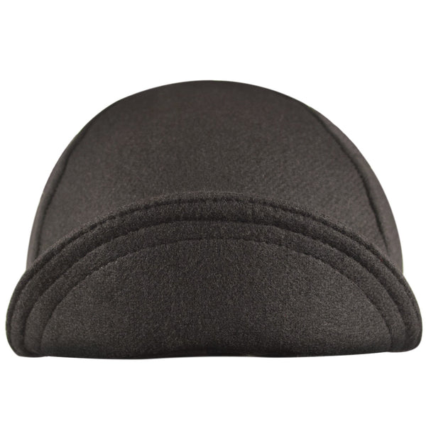 Black Wool 4-Panel Cap.  Bill up front view.