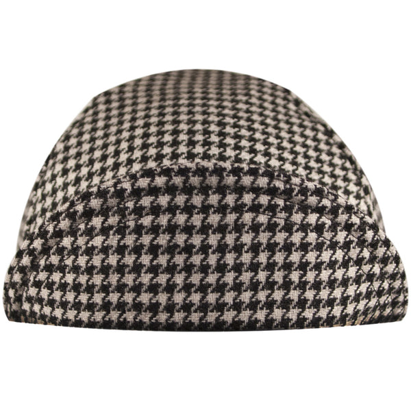 Black Houndstooth Wool 4-Panel. Brim up front view.