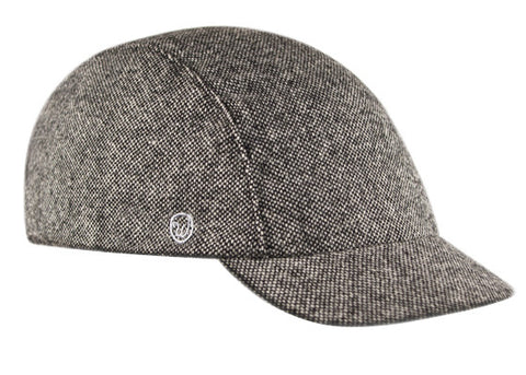 Velo/City Cap - Black Tweed Wool 3-Panel Cap - Angled View