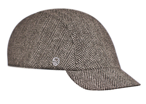 Velo/City Cap - Wool Herringbone #01 3-panel cap.  Angled view.
