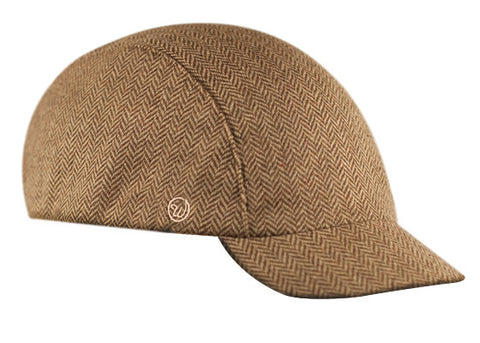 Velo/City Cap - Wool Herringbone #02 3-panel cap.  Angled view. 