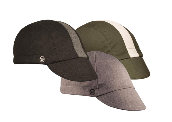 Walz Starter Bundle 3 cap collage. Black/Grey 3-Panel Wool Cap  Heather Gray 4-Panel Cotton Cap  "Woodland" 3-Panel Technical Cap.